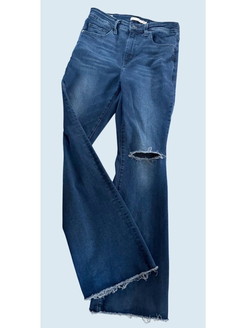 LEVI'S Premium Denim 726 Flare Dark Wash Distressed Hi Rise Jeans Sz 29 - Picture 3 of 8